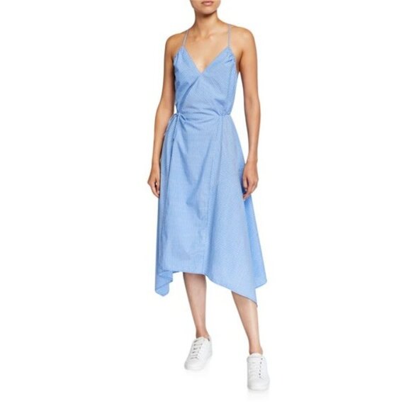 Joie Hepzibah Midi Wrap Dress Womens Size Medium Asymmetric Striped Cotton Voile - Picture 5 of 11